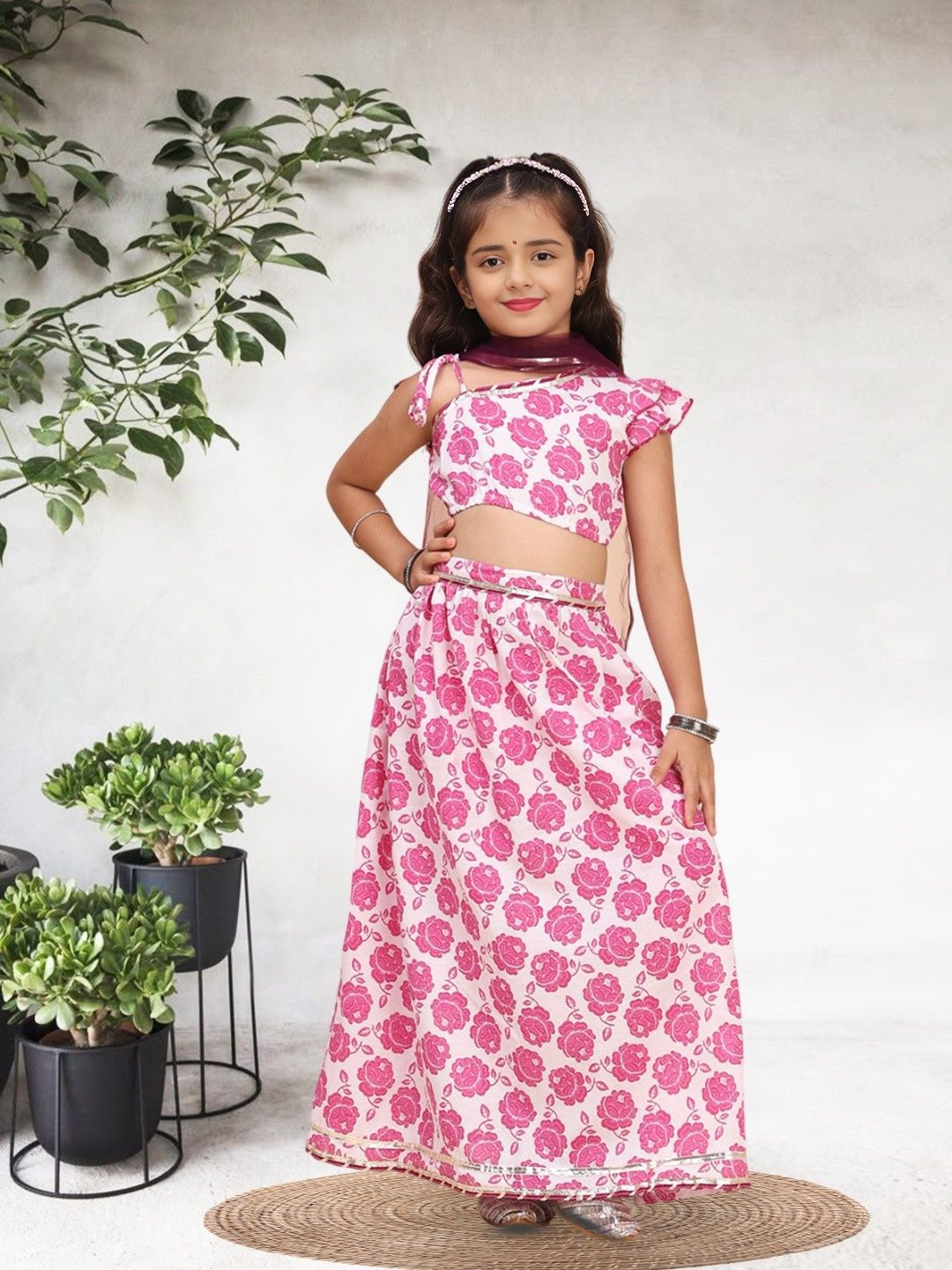 Cutiekins Girls Floral Printed Cotton Ready to Wear Lehenga & Blouse With Dupatta-picture-24