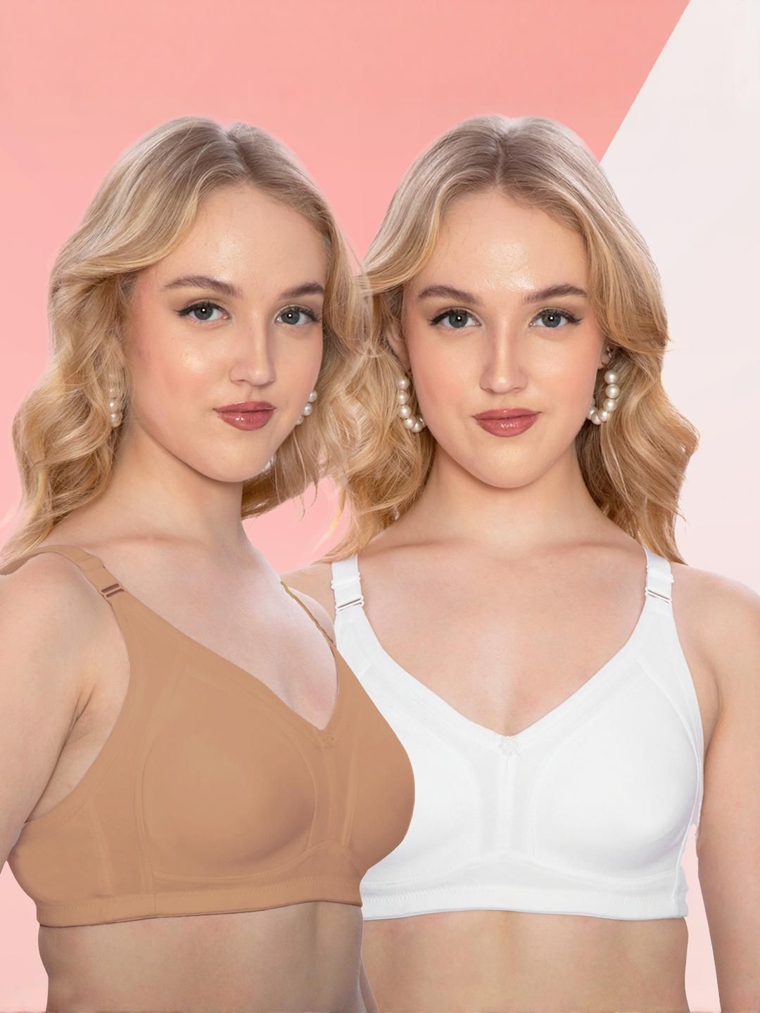 Clothonics Pack Of 2 White And Beige seamless Full Coverage Non-Padded Bra