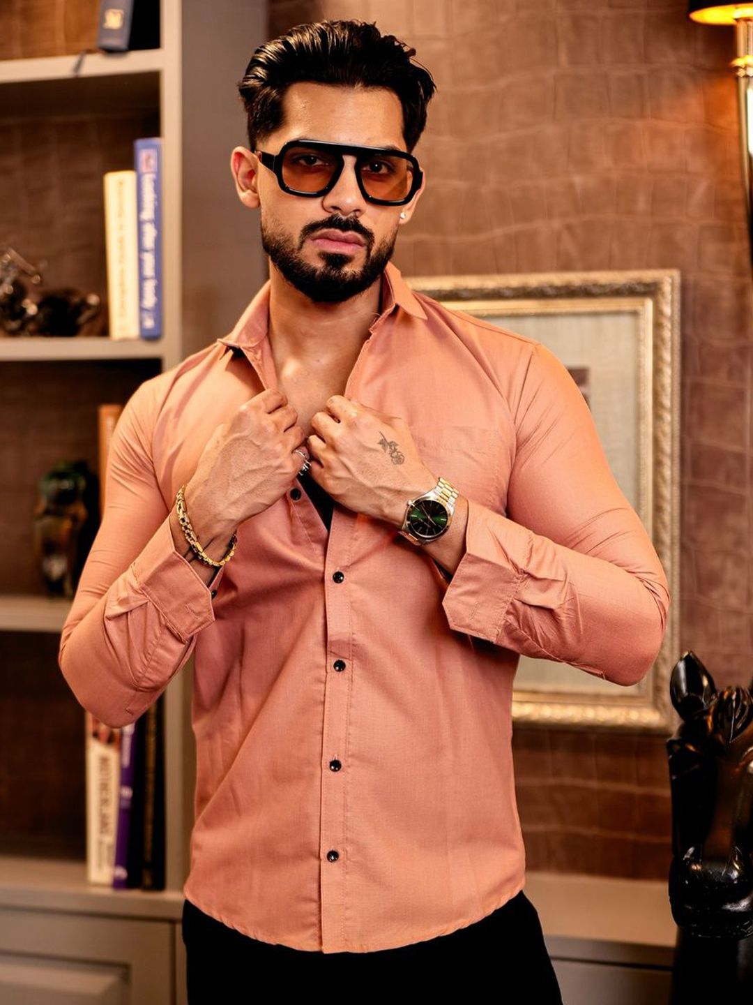 KHUSHI CREATION Men Original Fit Solid Spread Collar Cotton Casual Shirt-picture-12