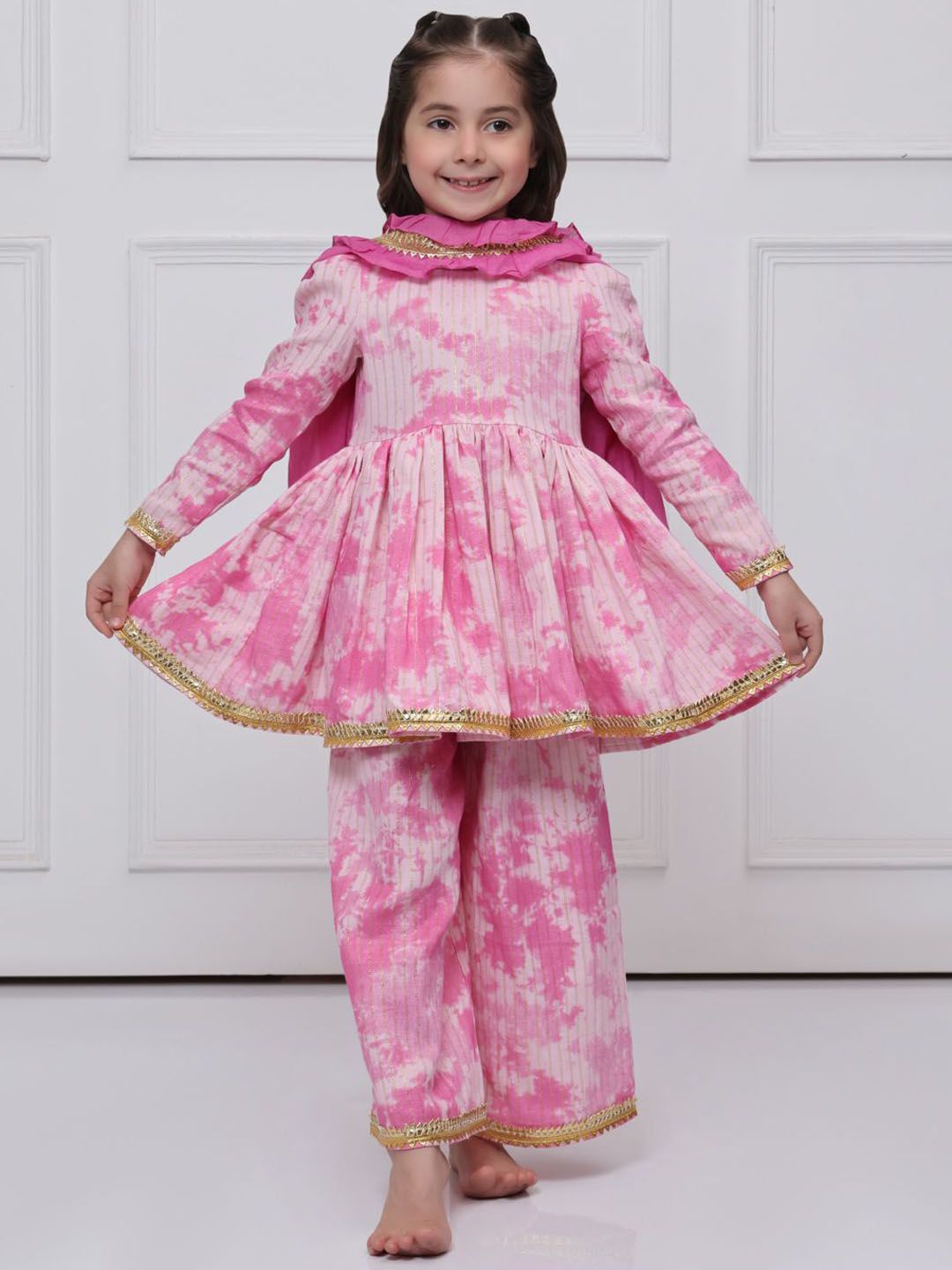 THE PONY & PEONY CO. Girls Abstract Printed Cotton Kurta with Palazzos & Dupatta-picture-21