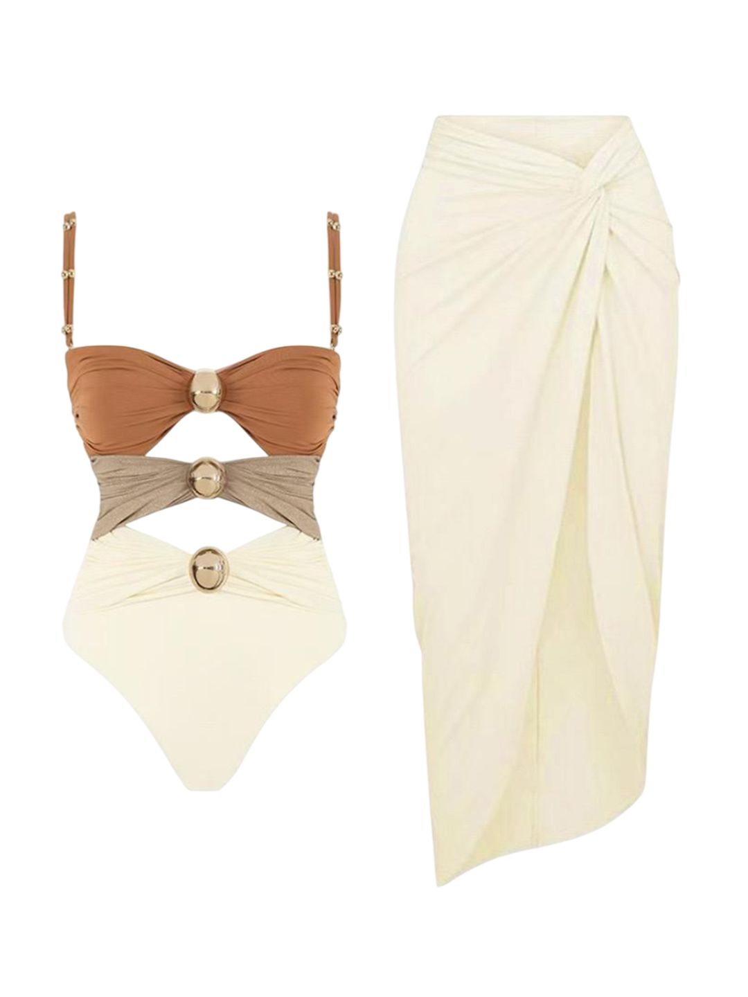 Miss Mosa By Akanksha Marie Luxe Swimsuit With Skirt In Beige-picture-31