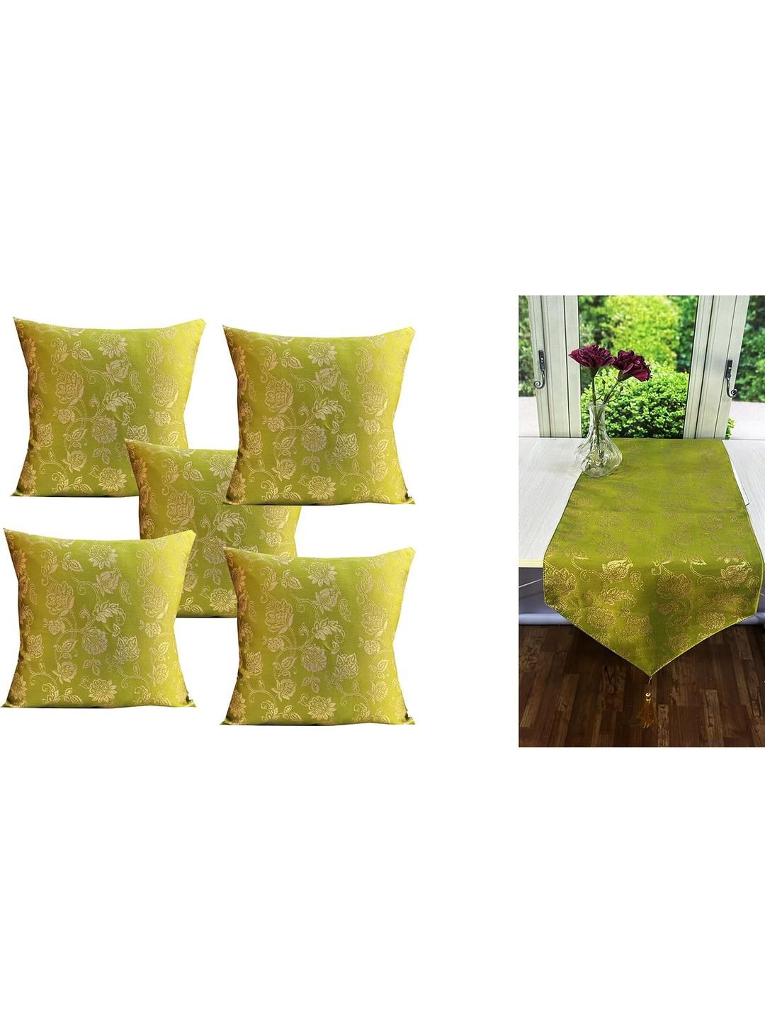 pink parrot Pinkparrot 12x70 inch jacquard silk table runner and 5 pcs 16x16 inch cushion covers-picture-31