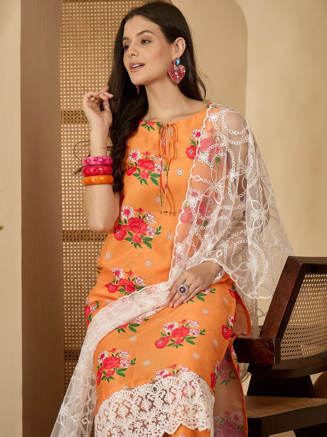 Sangria Women Floral Printed Kurta with Palazzo & Dupatta