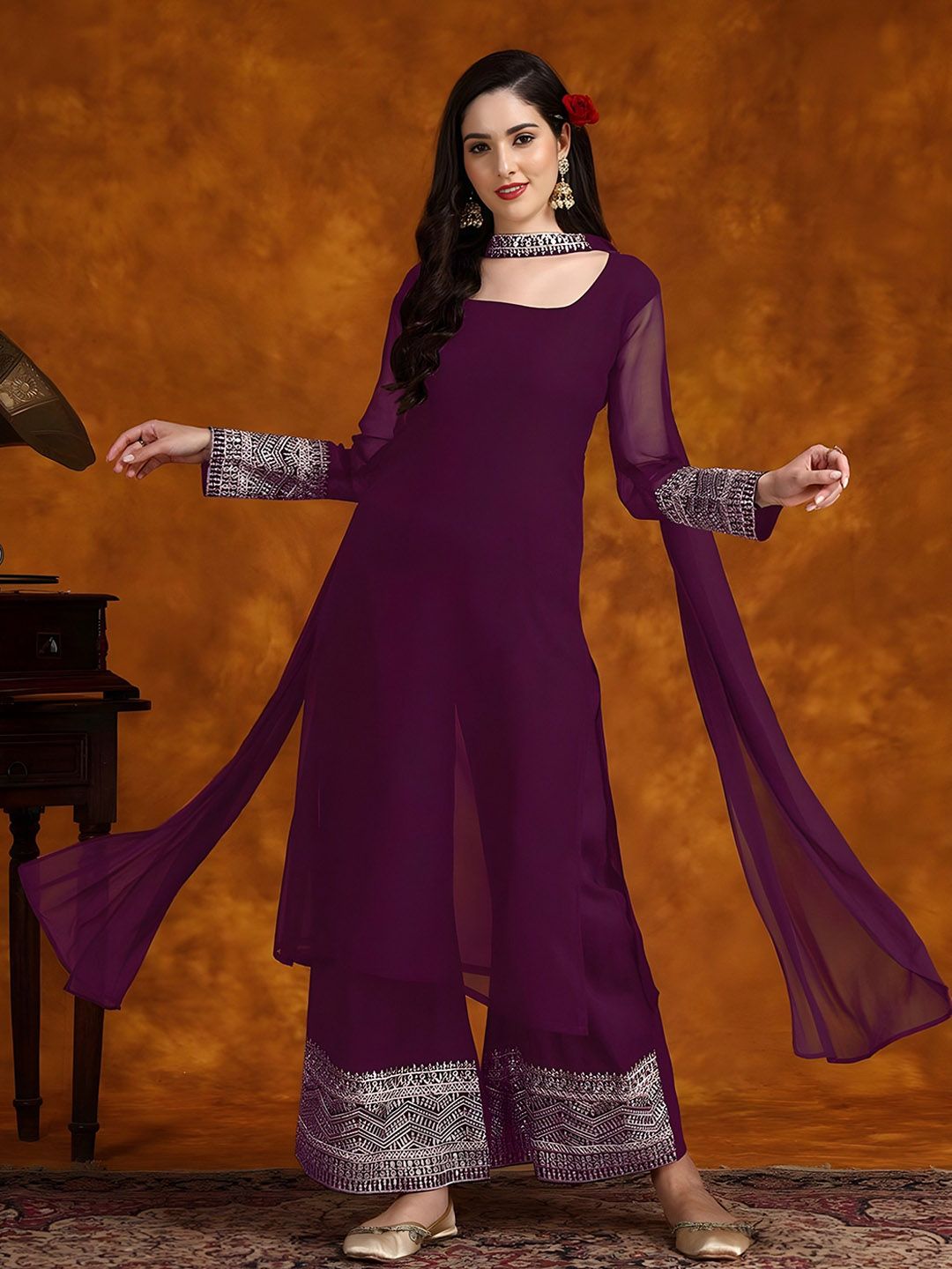 Maeswag Women Solid Kurta with Trousers & Dupatta