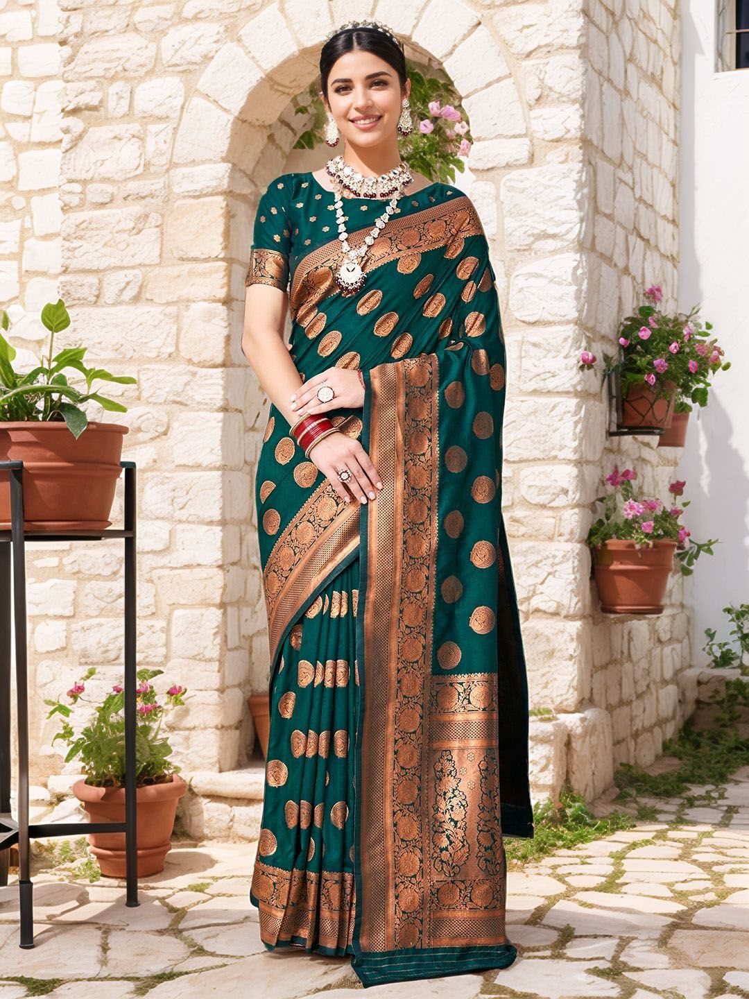 Anouk Rustic Ethnic Motifs Woven Design Zari Banarasi Saree-picture-30