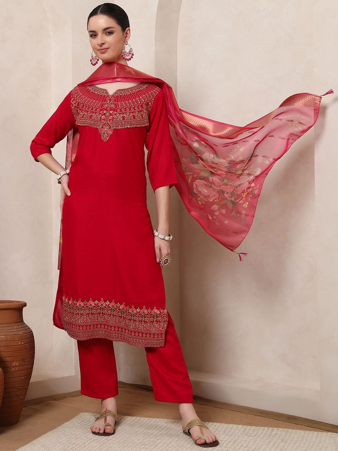Spera Women Ethnic Motifs Embroidered Sequinned Kurta with Trousers & Dupatta Kurta Sets