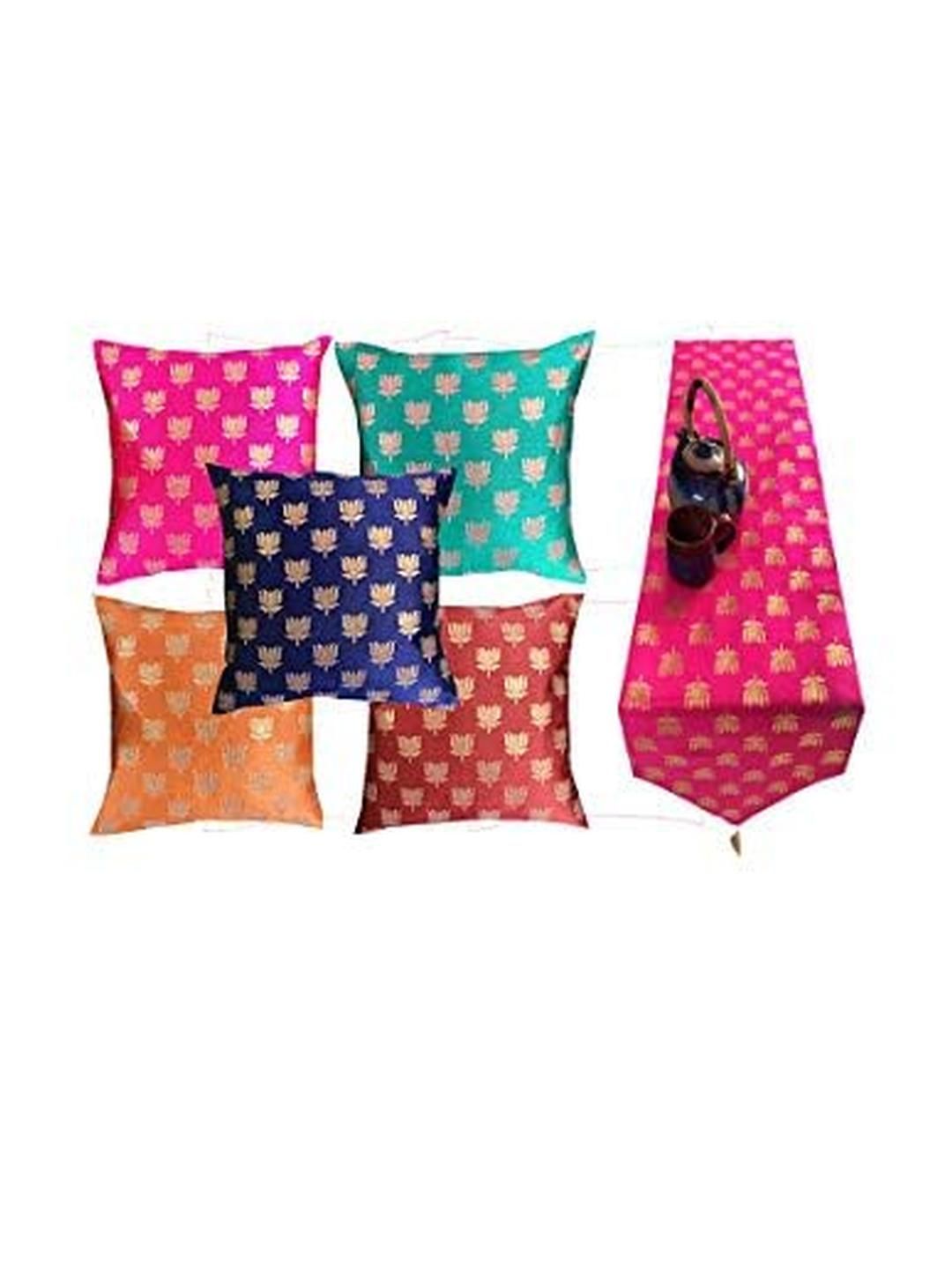 pink parrot Pinkparrot 12x70 inch jacquard silk table runner and 5 pcs 16x16 inch cushion covers-picture-23