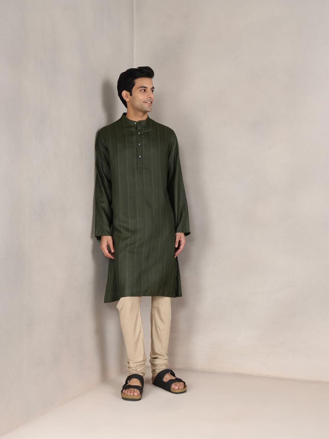 Fabindia Striped Band Collar Straight Kurta-picture-39