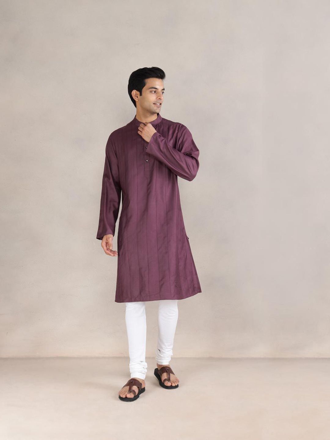 Fabindia Men Striped Thread Work Kurta-picture-16
