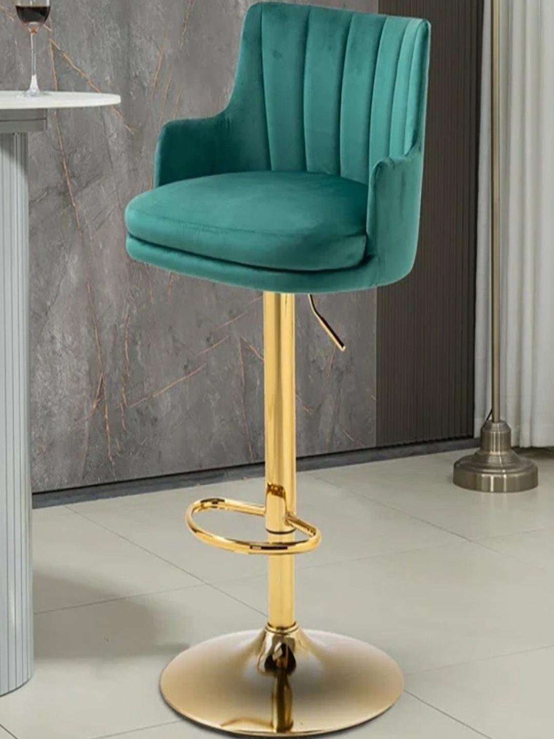 DOE BUCK Premium Green Velvet Adjustable Bar Chair with Gold Base