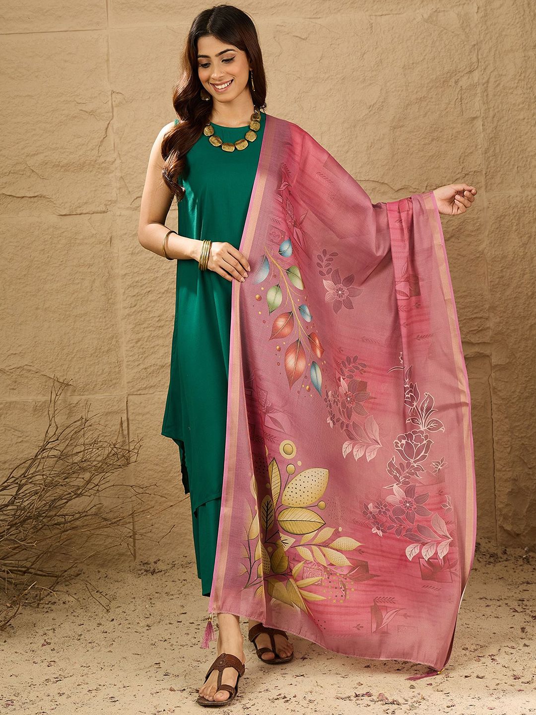 InWeave Women Regular Kurta with Palazzos & Dupatta