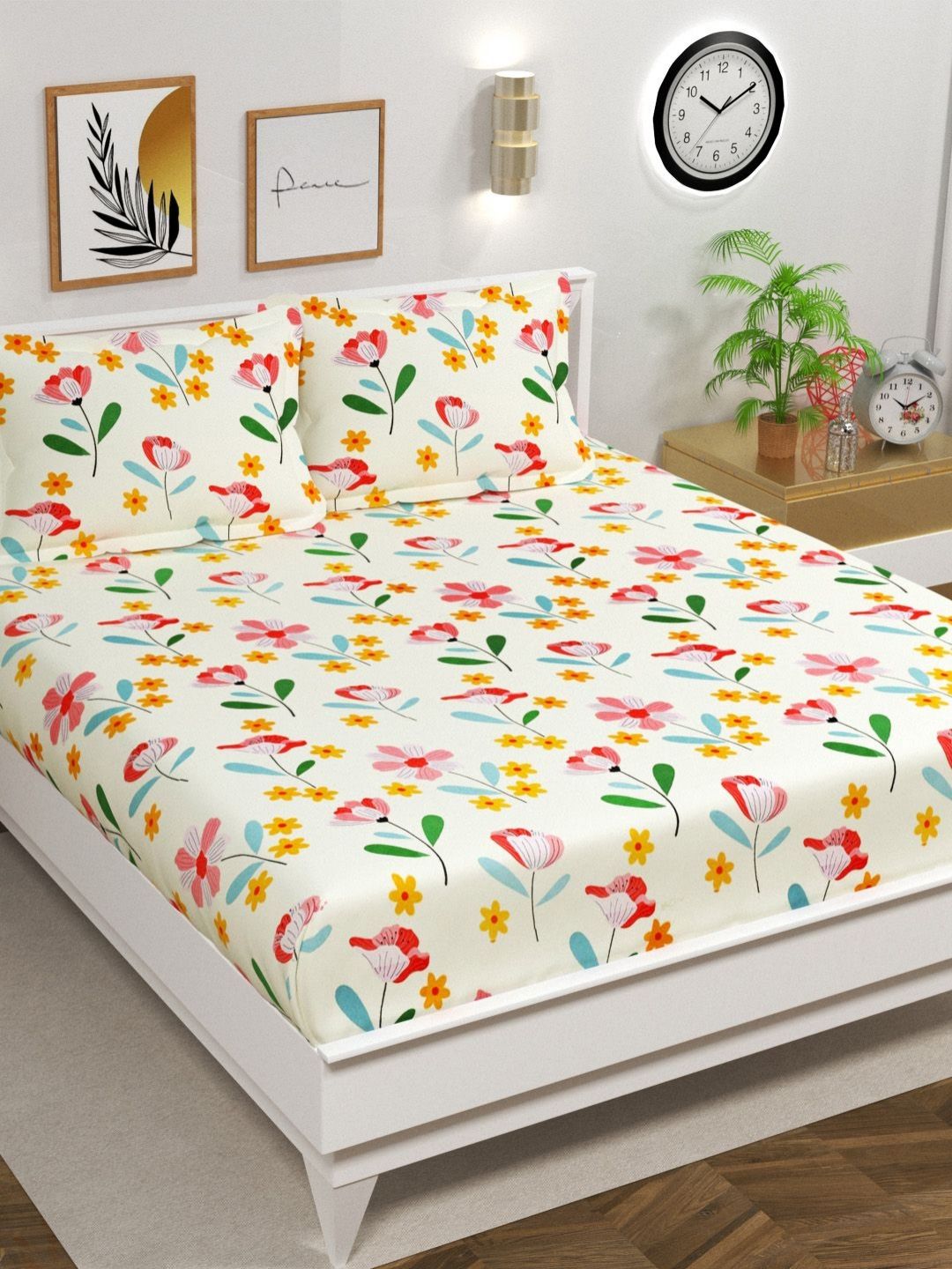 bsb home White & Pink Floral Microfiber 144 TC Double Queen Bedsheet Set-1.82 m x 1.98 m-picture-21