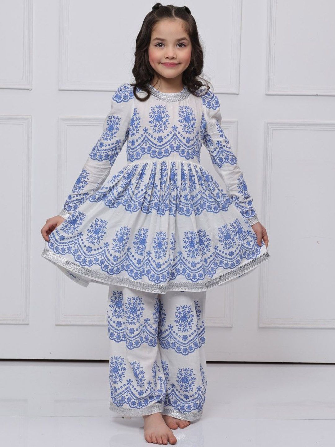 THE PONY & PEONY CO. Girls Printed Cotton A-Line Kurta with Palazzos & Dupatta-picture-58