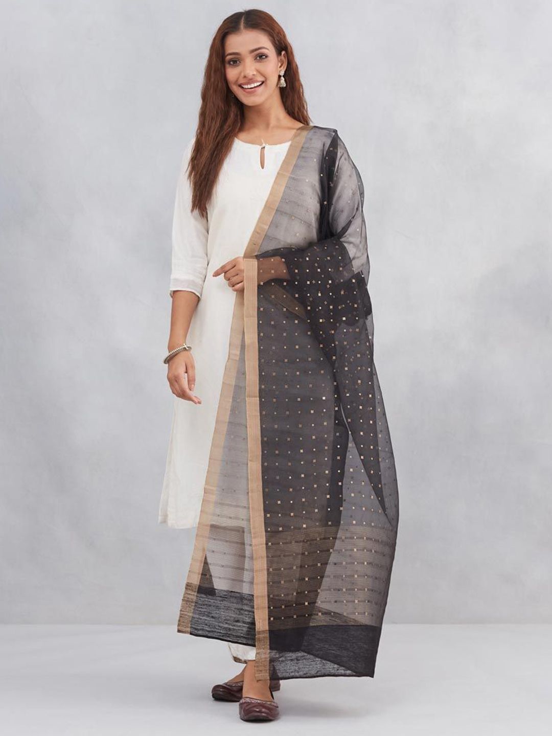 Fabindia Floral Woven Design Dupatta With Zari-picture-35