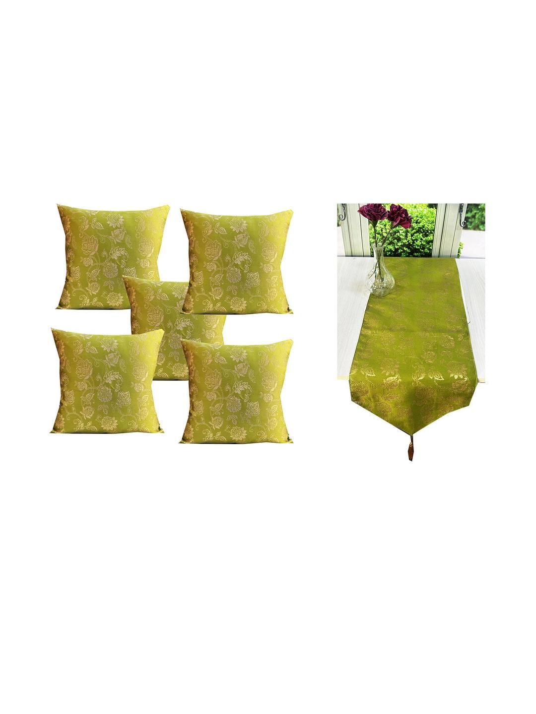 Pink Parrot Pack of 5 Cushion Cover With Jacquard Table Runner-picture-16