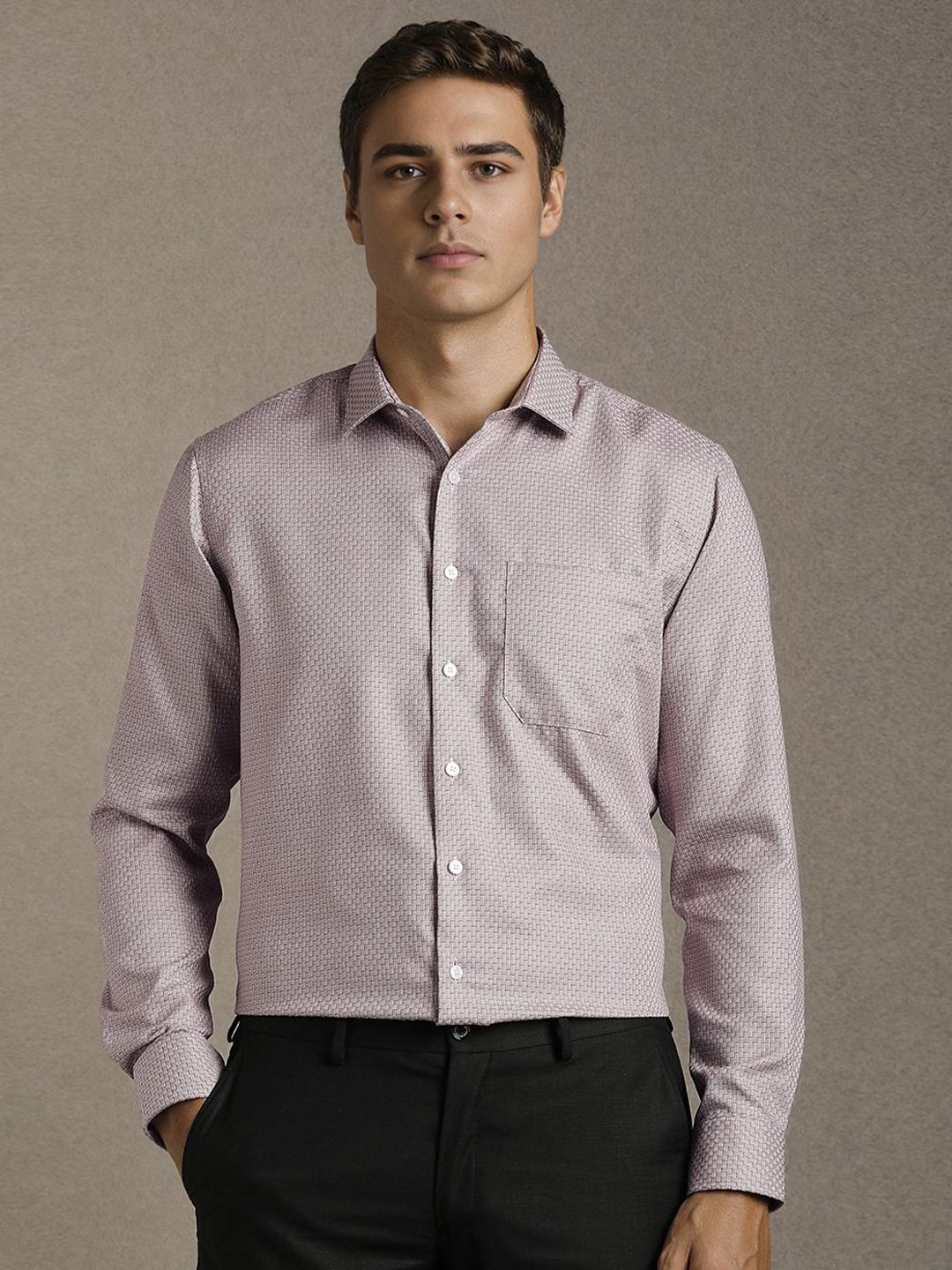 Louis Philippe Men Textured Spread Collar Pure Cotton Formal Shirt-picture-36