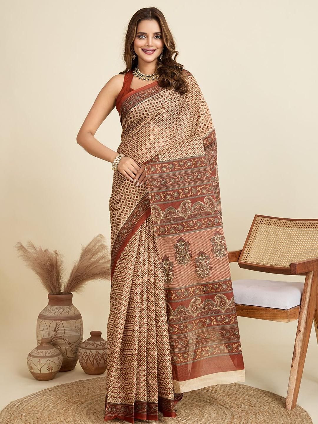 SHANVIKA Ethnic Motifs Printed Pure Cotton Saree-picture-36