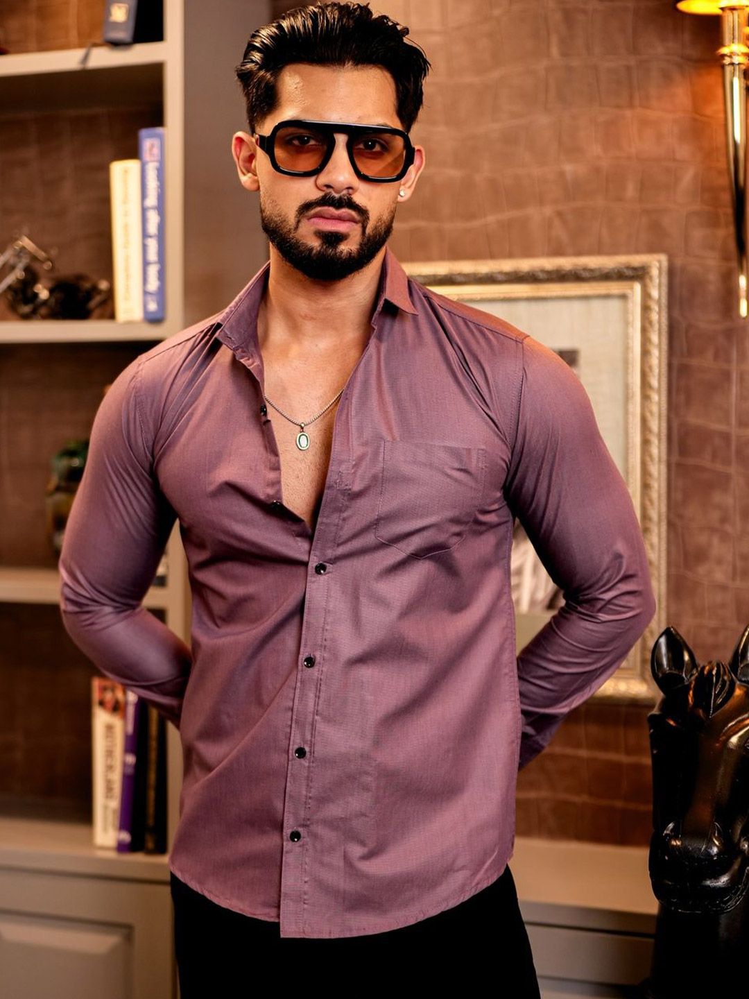 VORTEX Spread Collar Regular Fit Cotton Shirt-picture-34