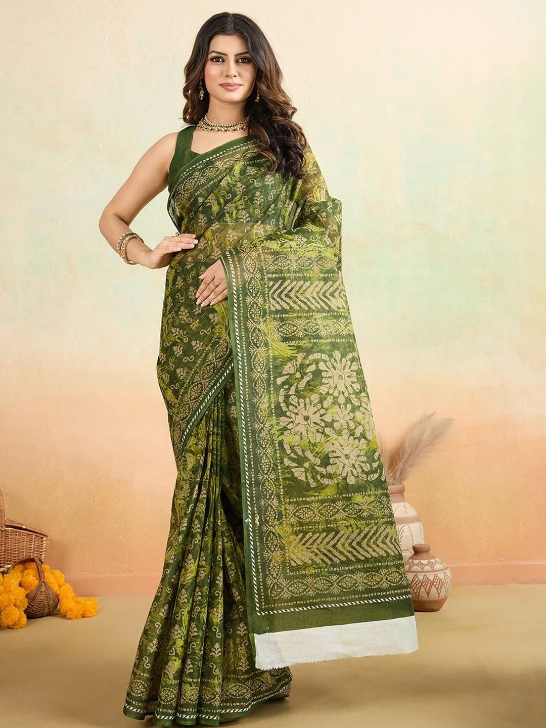 SHANVIKA Ethnic Motifs Printed Pure Cotton Saree-picture-40