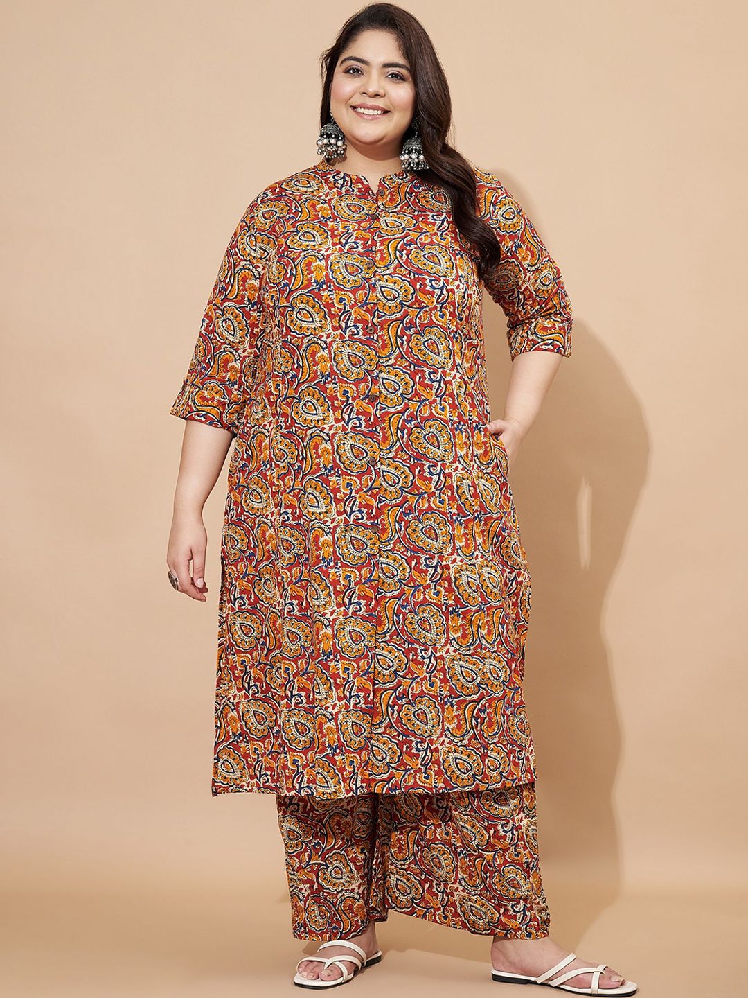 GULMEHAK Women Plus Size Paisley Printed Pure Cotton Kurta with Palazzo