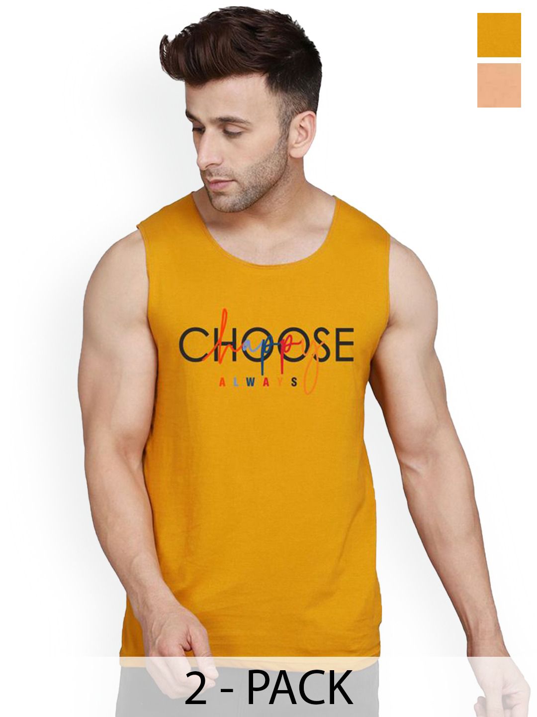 SLOWLORIS Pack Of 2 Combed Cotton Gym Vests VSL26 CMB(CHS MUSTARD)(LOOK RUST)-picture-29