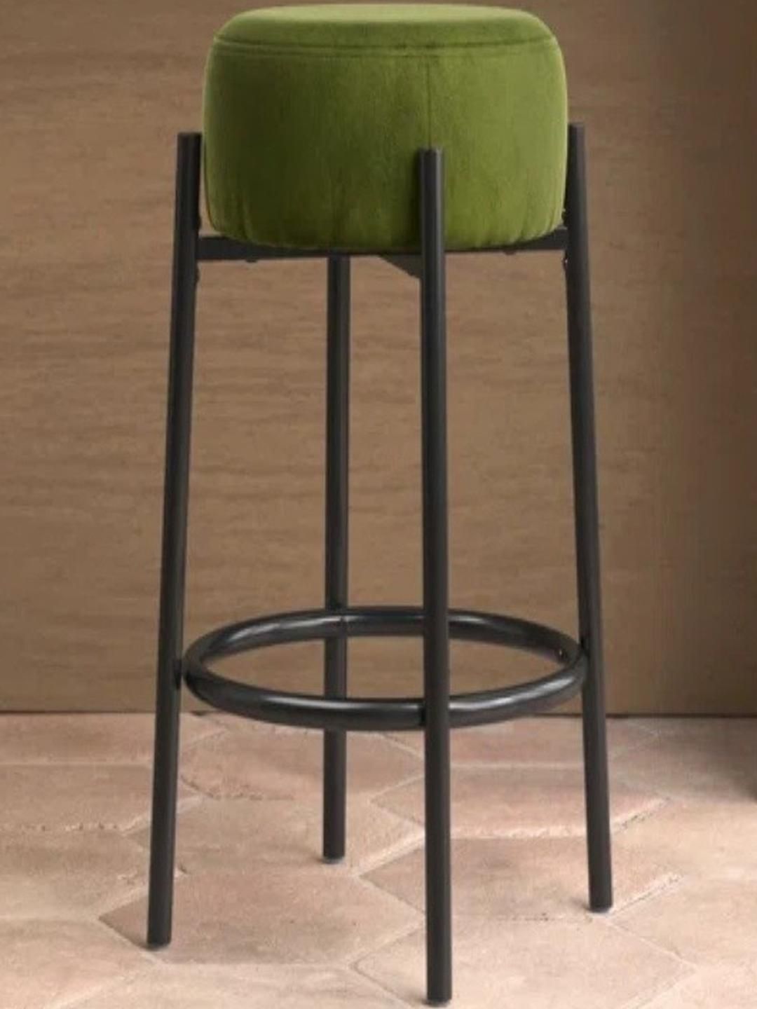 Doe Buck Contemporary Olive Green Velvet Bar Stool with Metal Frame