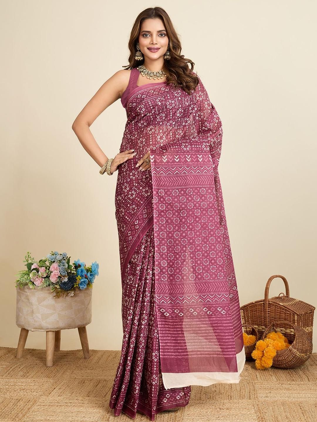 SHANVIKA Ethnic Motifs Printed Pure Cotton Saree-picture-20