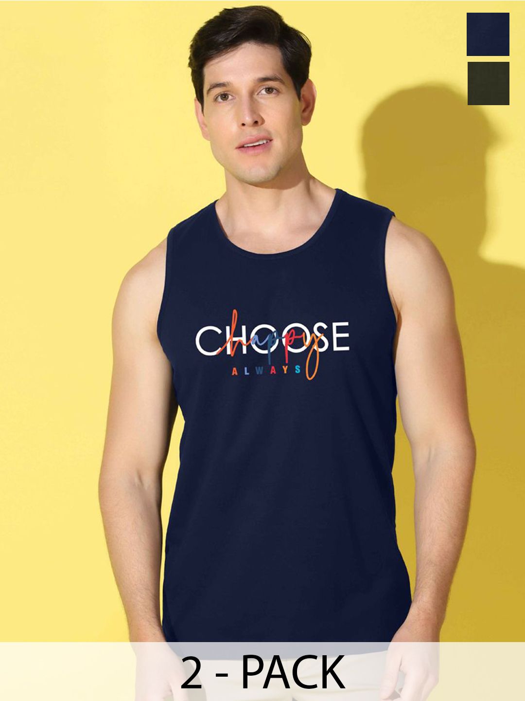 SLOWLORIS Pack Of 2 Printed Combed Cotton Gym Vests VSL26 CMB(CHS NAVY)(ADV OLIVE)-picture-35