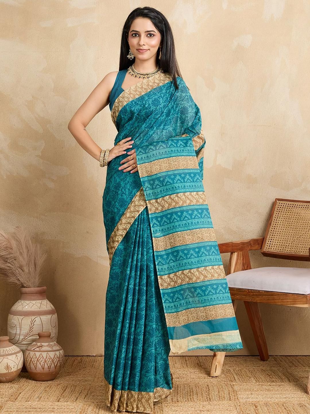 SHANVIKA Ethnic Motifs Printed Pure Cotton Saree-picture-36