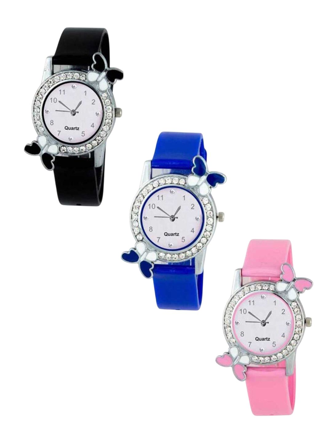 THE SHOPOHOLIC Girls Pack Of 3 Embellished Dial Analogue Watch Butterfly-B-B-P-picture-57