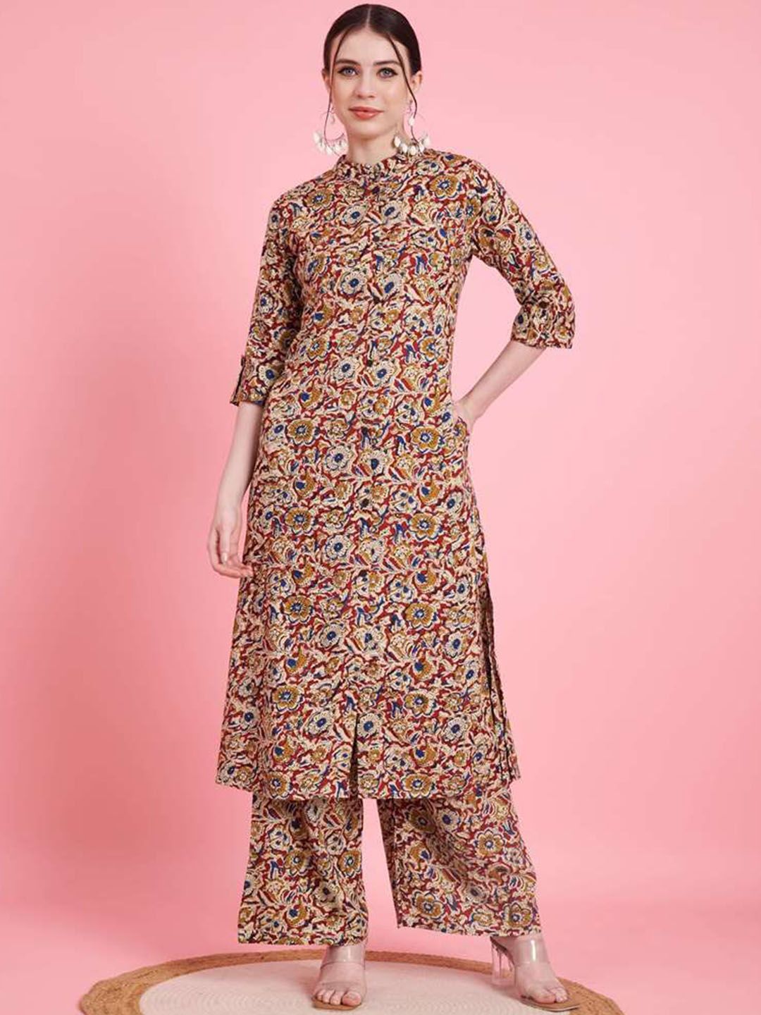 GULMEHAK Floral Printed A-Line Kurta With Palazzos