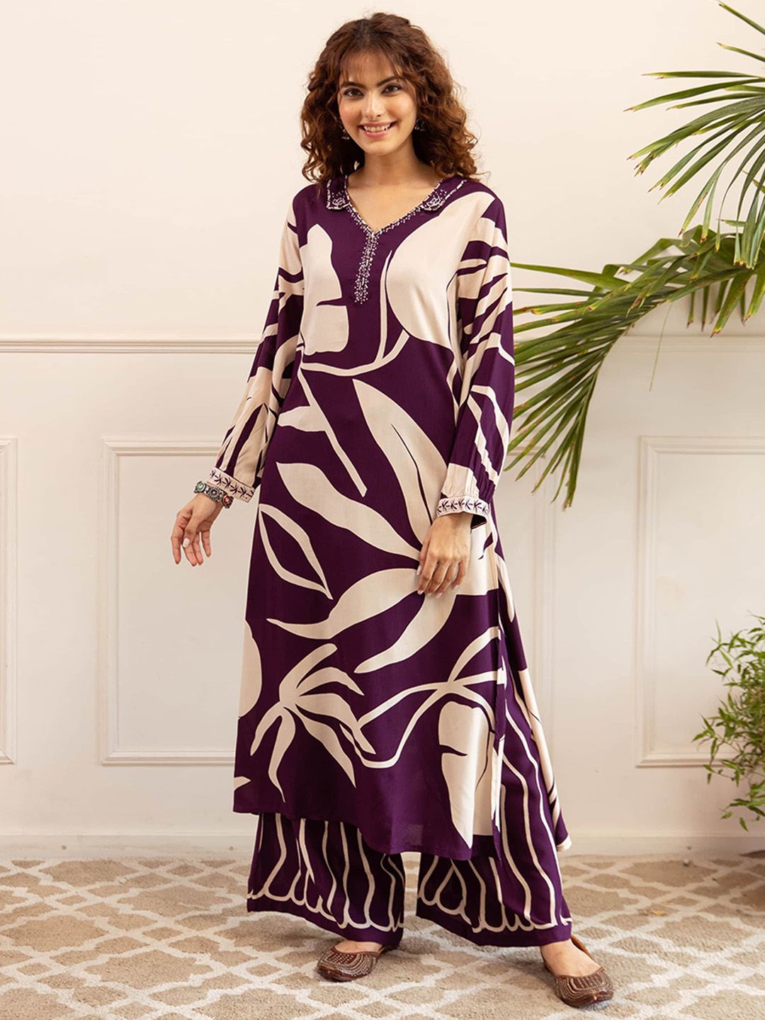 KALINI Women Floral Printed Regular Sequinned Kurta with Palazzos