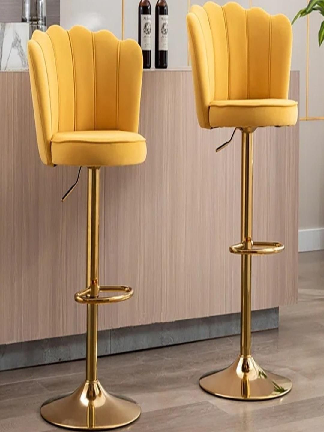Doe Buck Velvet Adjustable Shell Back Bar Chairs |Yellow with Gold Base