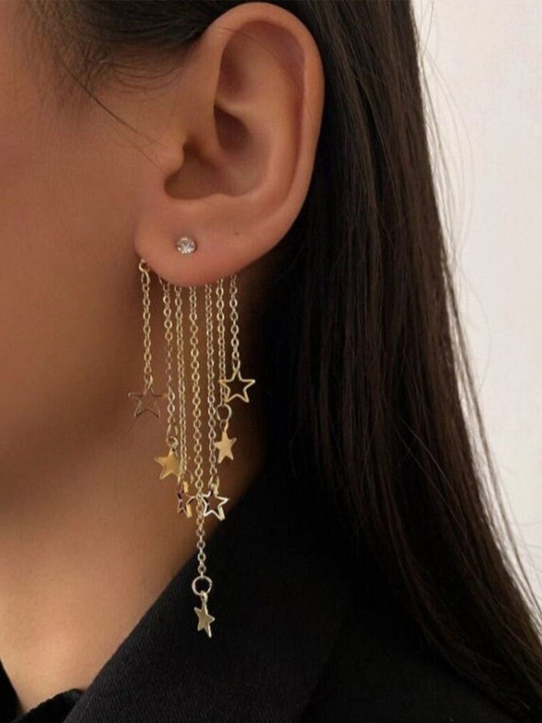 OPUS GEMS Artificial Stones Studded Tasselled Star Shaped Drop Earrings-picture-16