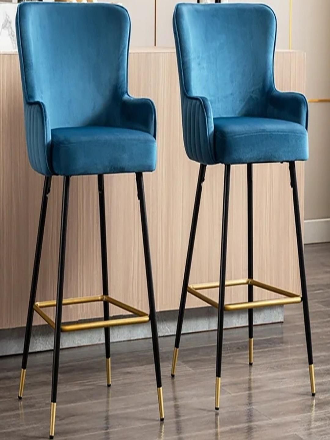Doe Buck Blue Velvet Bar Chair with Armrest