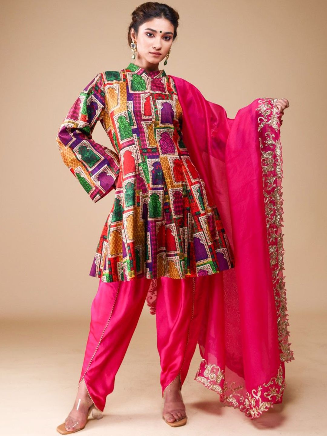 THETAA Women Floral Printed Regular Pure Silk Kurti with Dhoti Pants-image-34