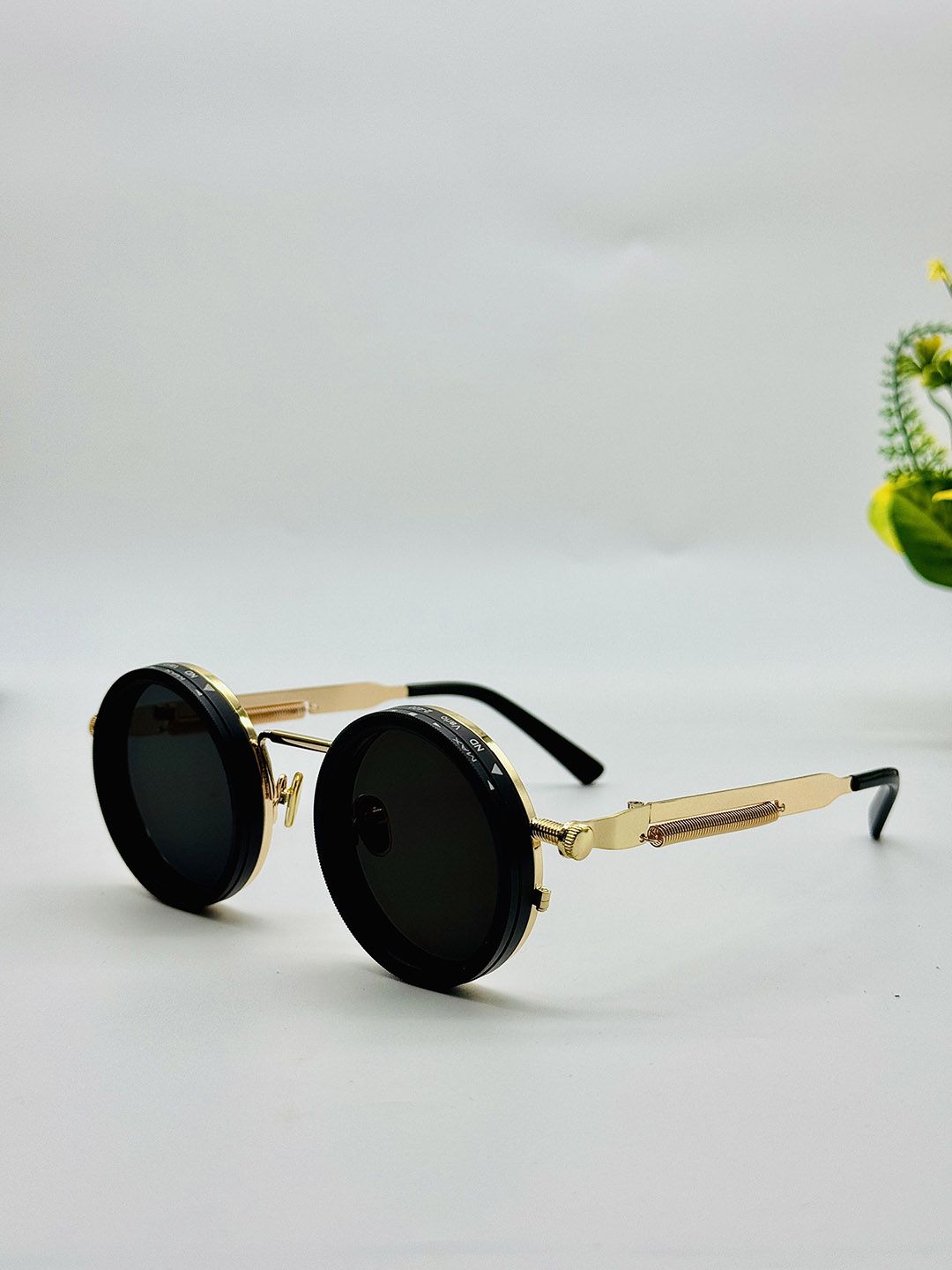 DEXENT COLLECTION Unisex Black Lens & Gold-Toned Round Sunglasses with-picture-27