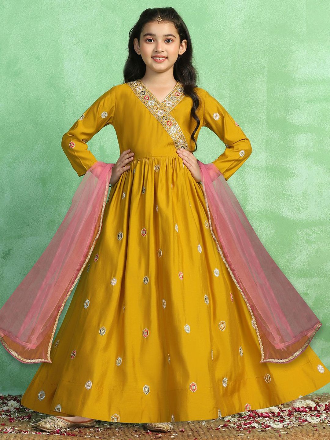 BAESD Girls Embroidered Maxi Ethnic Dress With Dupatta-picture-54