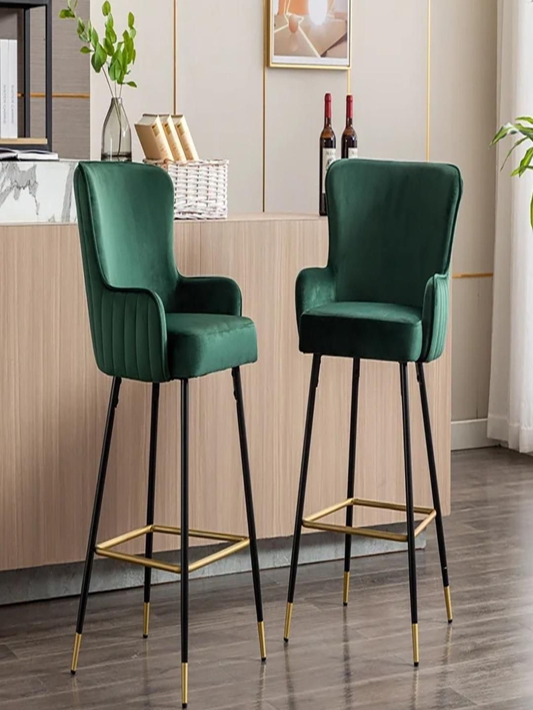 Doe Buck Green Velvet with Armrests High Bar Chairs