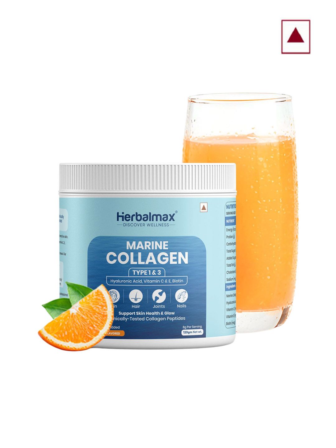 Herbal max Marine Collagen Powder - 120 g - Orange Flavor-picture-39