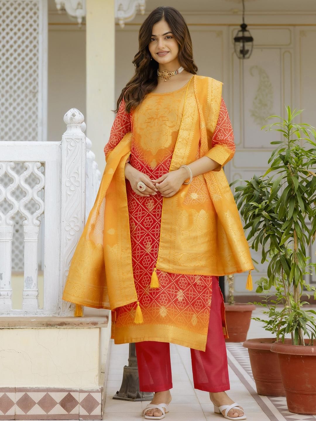 CaniBani Women Yellow Chanderi Silk Kurta Sets