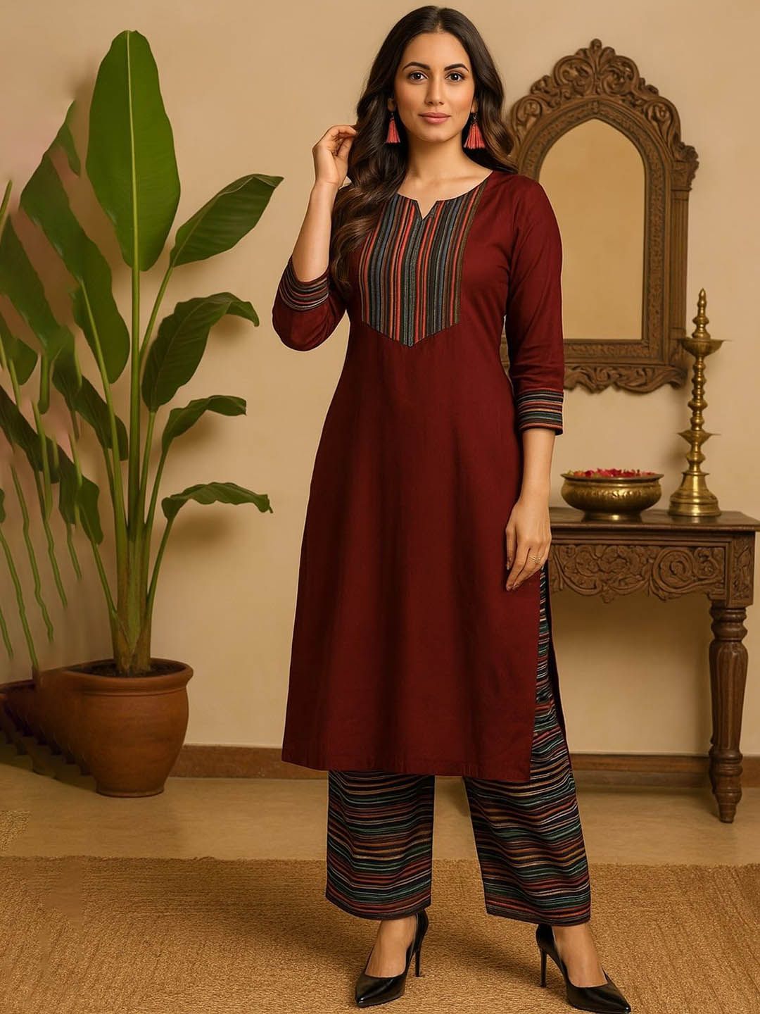 KALINI Women Regular Cotton Kurta with Trousers & Dupatta