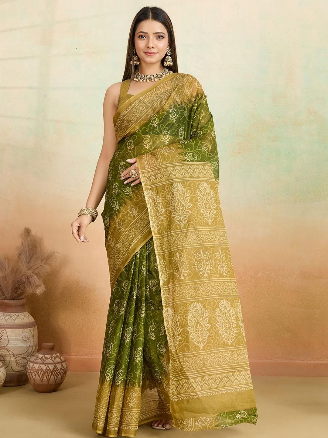 SHANVIKA Ethnic Motifs Printed Pure Cotton Saree-picture-38