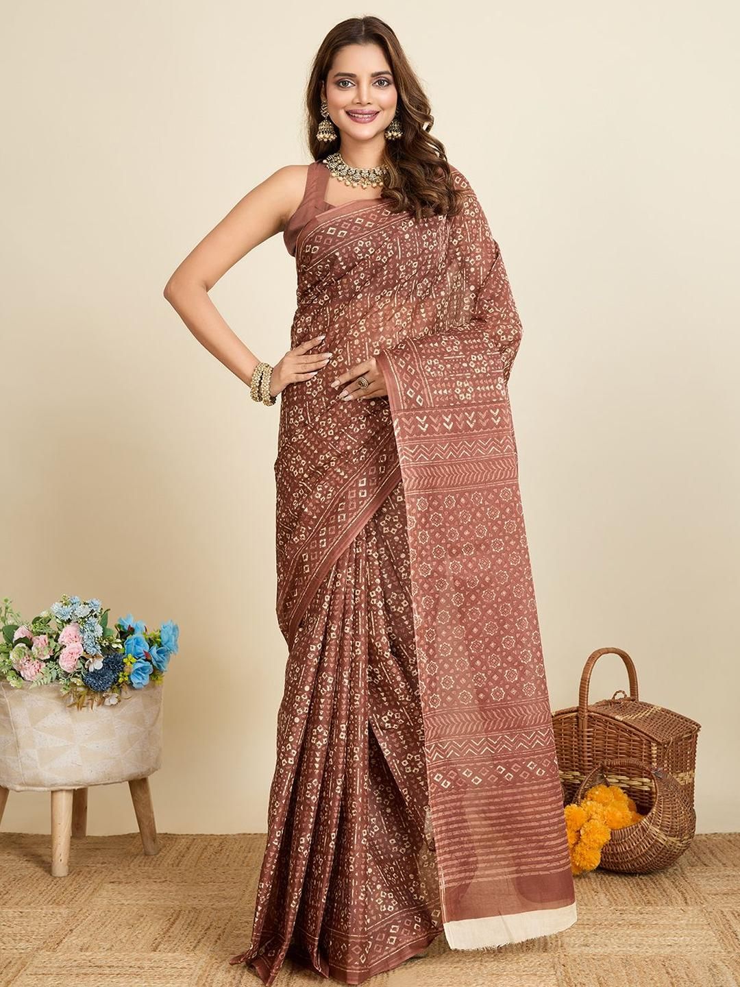 SHANVIKA Ethnic Motifs Printed Pure Cotton Saree-picture-15