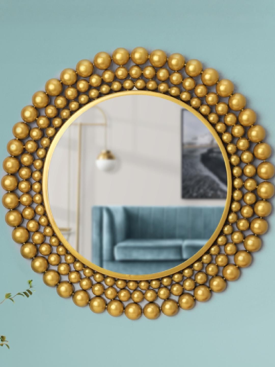Urban Hamlet Bold Gold-Plated Orb Frame Round Mirror Wall Piece-image-6