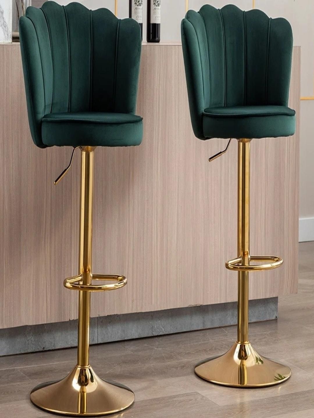 DOE BUCK Set of 2 Velvet Green with Gold Base Adjustable Shell Back Bar Chairs-image-13