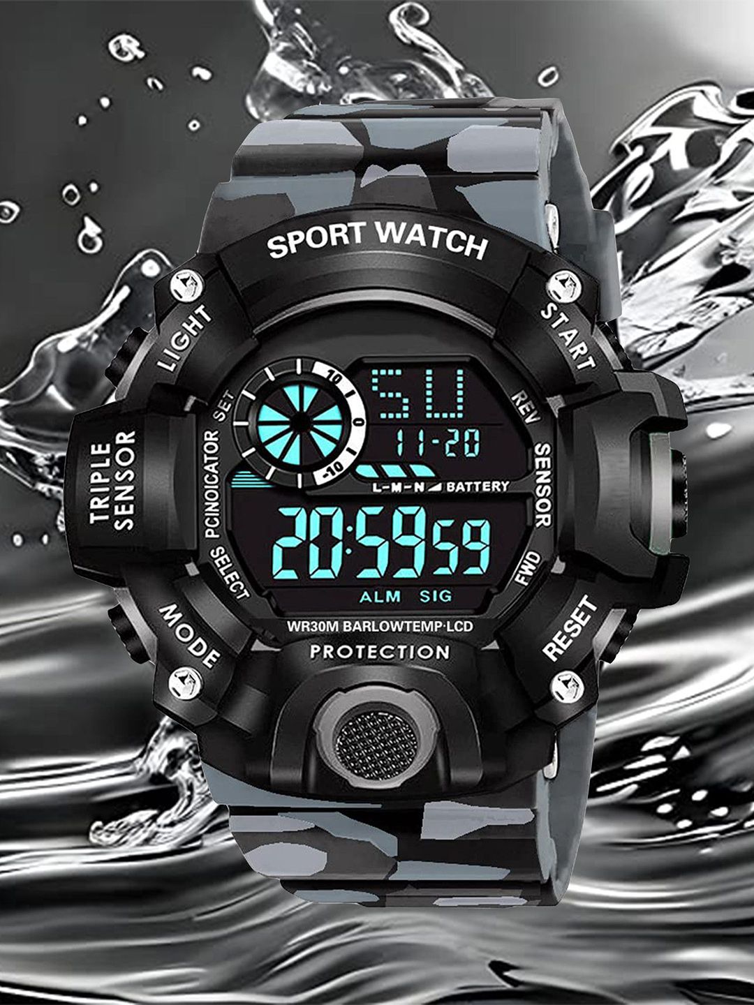 THE SHOPOHOLIC Men Round Dial Digital Watch G-Water-Army Grey-picture-55