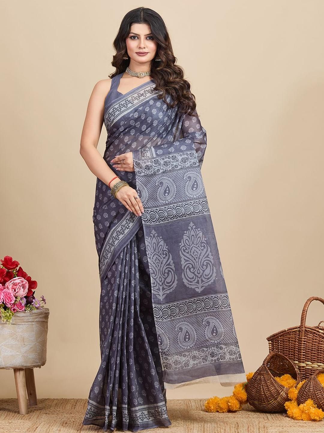 SHANVIKA Ethnic Motifs Print Pure Cotton Saree-picture-15