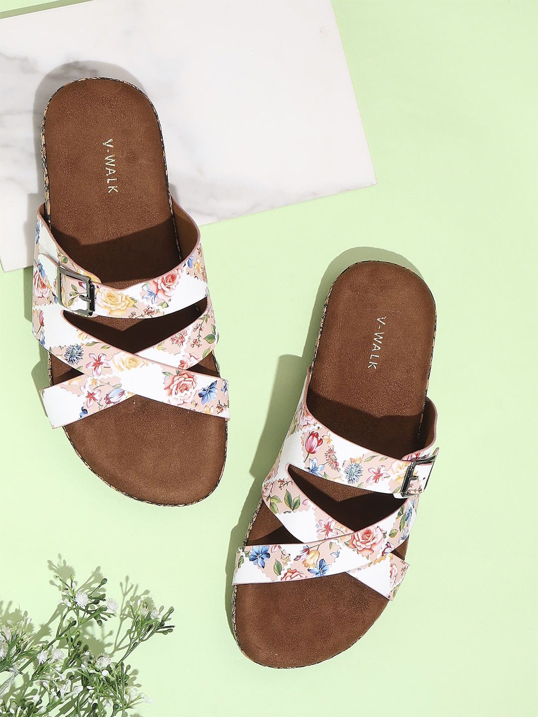 V-WALK Women Printed Open Toe Flats with Buckles-picture-28