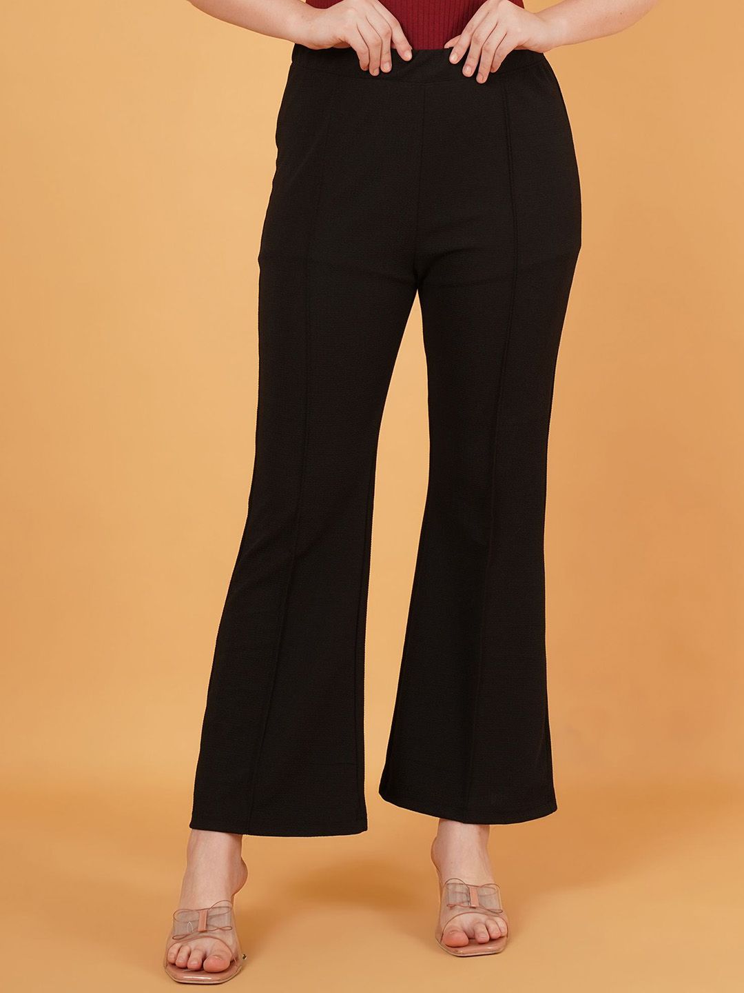 LECOWAR Women Solid Regular Fit Mid-Rise Trousers-picture-2